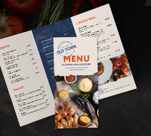 Z-fold, bi-fold, tri-fold custom brochures perfect as printed menus for restaurants, cafes and coffee shops