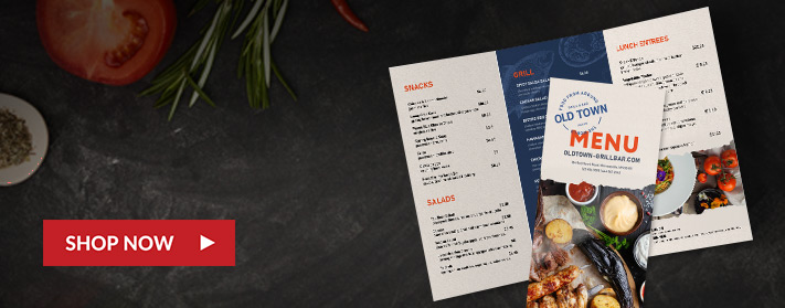 Z-fold, bi-fold, tri-fold custom brochures perfect as printed menus for restaurants, cafes and coffee shops
