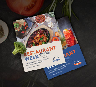 Our popular full size restaurant posters and restaurant flyers on cooking table