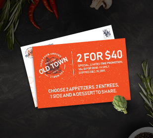 Gorgeous restaurant postcards for menu specials printed and shown on restaurant table