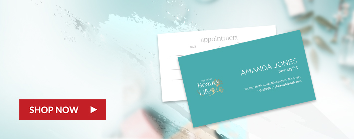 Beautiful, elegant and affordable spa and salon appointment business card on table.