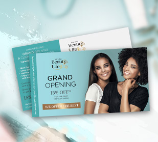 Full color spa and salon promotional jumbo mailers on colorful background.