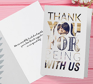 folded custom thank you cards on tabe