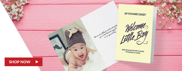 Folded custom baby cards, custom baby photo cards, custom baby cards, custom folded baby greeting cards